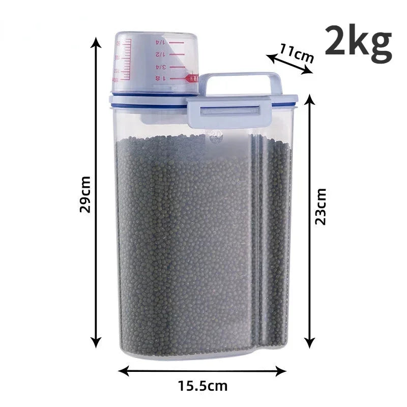 1.5kg/2kg Dog Food Plastic Storage Tank with Measuring Cup and Spout- Moisture-proof- Sealed Jar- Pet Accessories