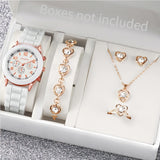 Elegant 6 Piece Women's White Silicone Watch and Jewelry Set
