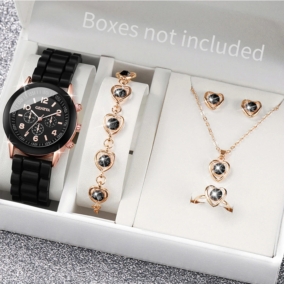 Elegant 6 Piece Women's White Silicone Watch and Jewelry Set