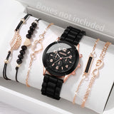Elegant 6 Piece Women's White Silicone Watch and Jewelry Set