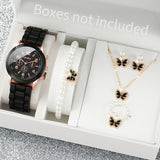 Elegant 6 Piece Women's White Silicone Watch and Jewelry Set
