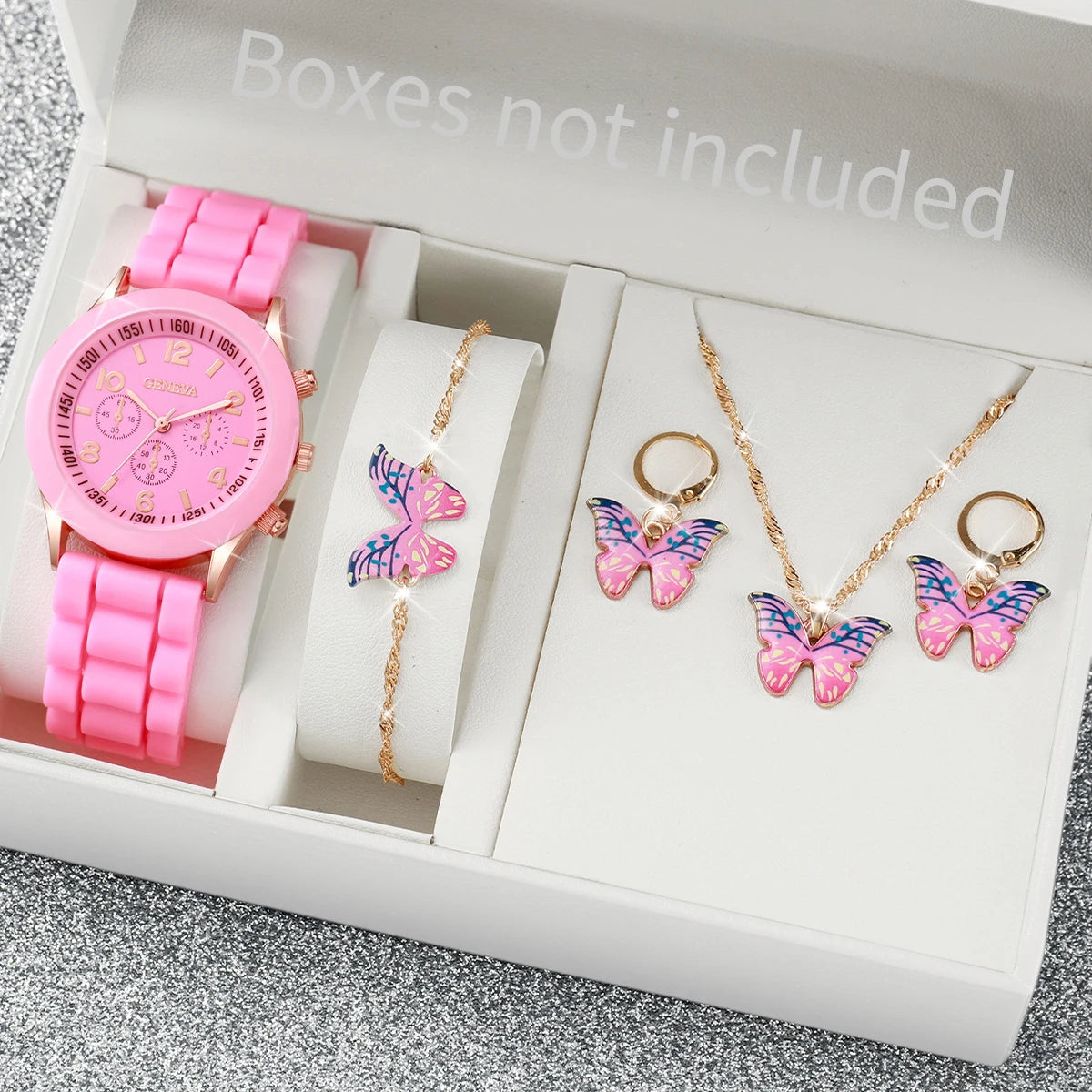Elegant 6 Piece Women's White Silicone Watch and Jewelry Set