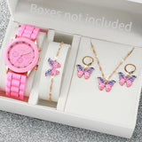 Elegant 6 Piece Women's White Silicone Watch and Jewelry Set