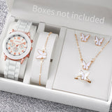 Elegant 6 Piece Women's White Silicone Watch and Jewelry Set