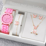 Elegant 6 Piece Women's White Silicone Watch and Jewelry Set