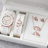 Elegant 6 Piece Women's White Silicone Watch and Jewelry Set