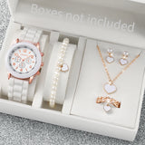 Elegant 6 Piece Women's White Silicone Watch and Jewelry Set