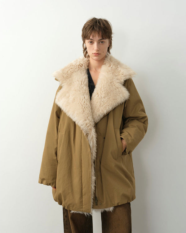 Fireladyfur Women's Winter Goose Down Coat with Tuscan Wool