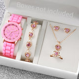 Elegant 6 Piece Women's White Silicone Watch and Jewelry Set