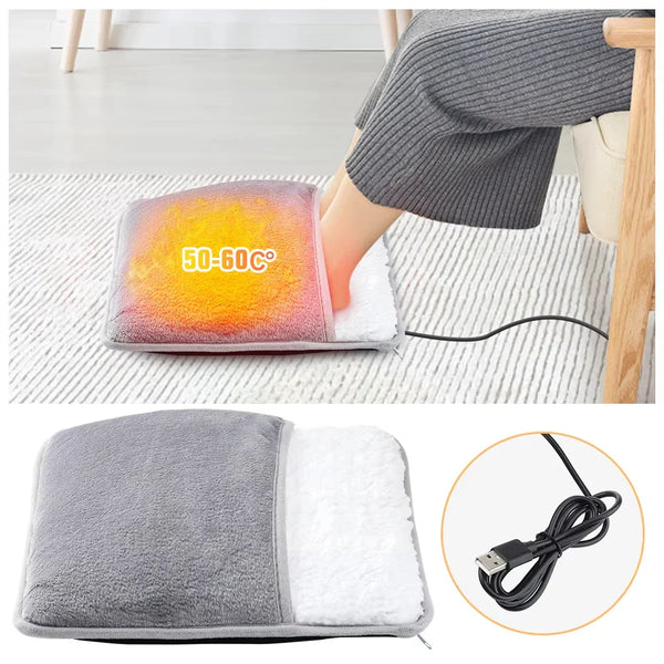 👉 USB Heated Foot Warmer Plush Heating Pad