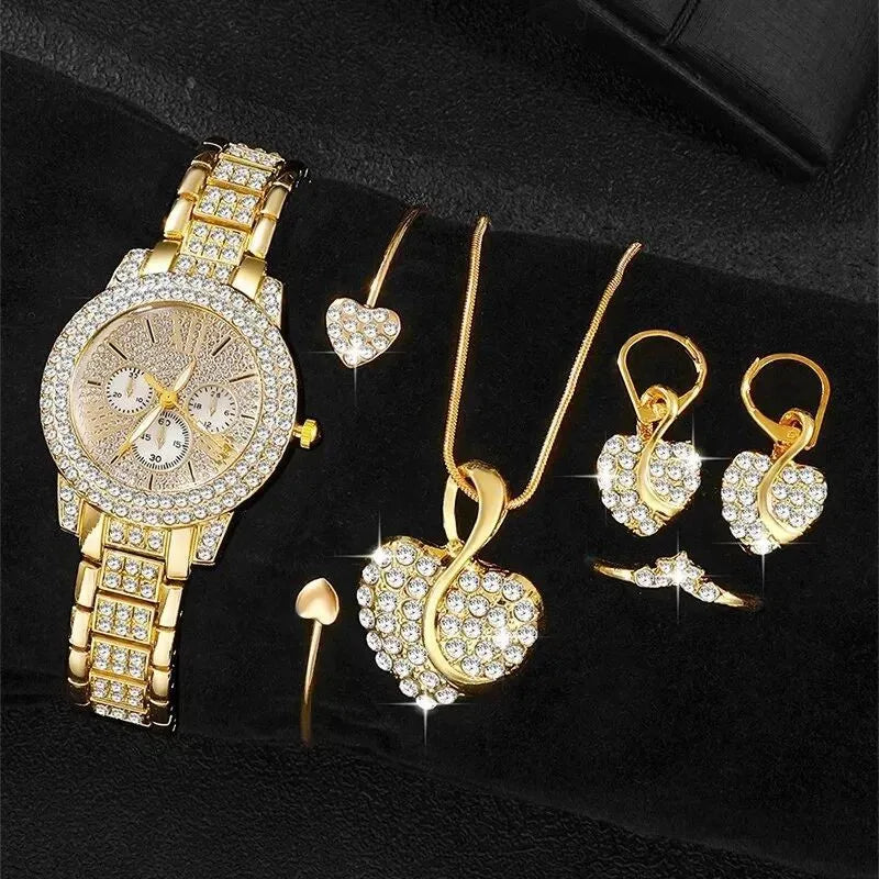 Women’s Luxury Quartz Watch & Jewelry Set – Elegant Style