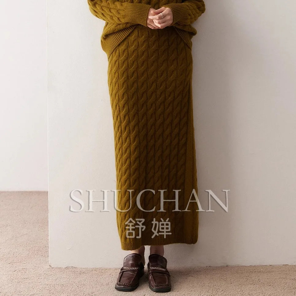 Fireladyfur Women's Winter Goose Down Coat with Tuscan Wool