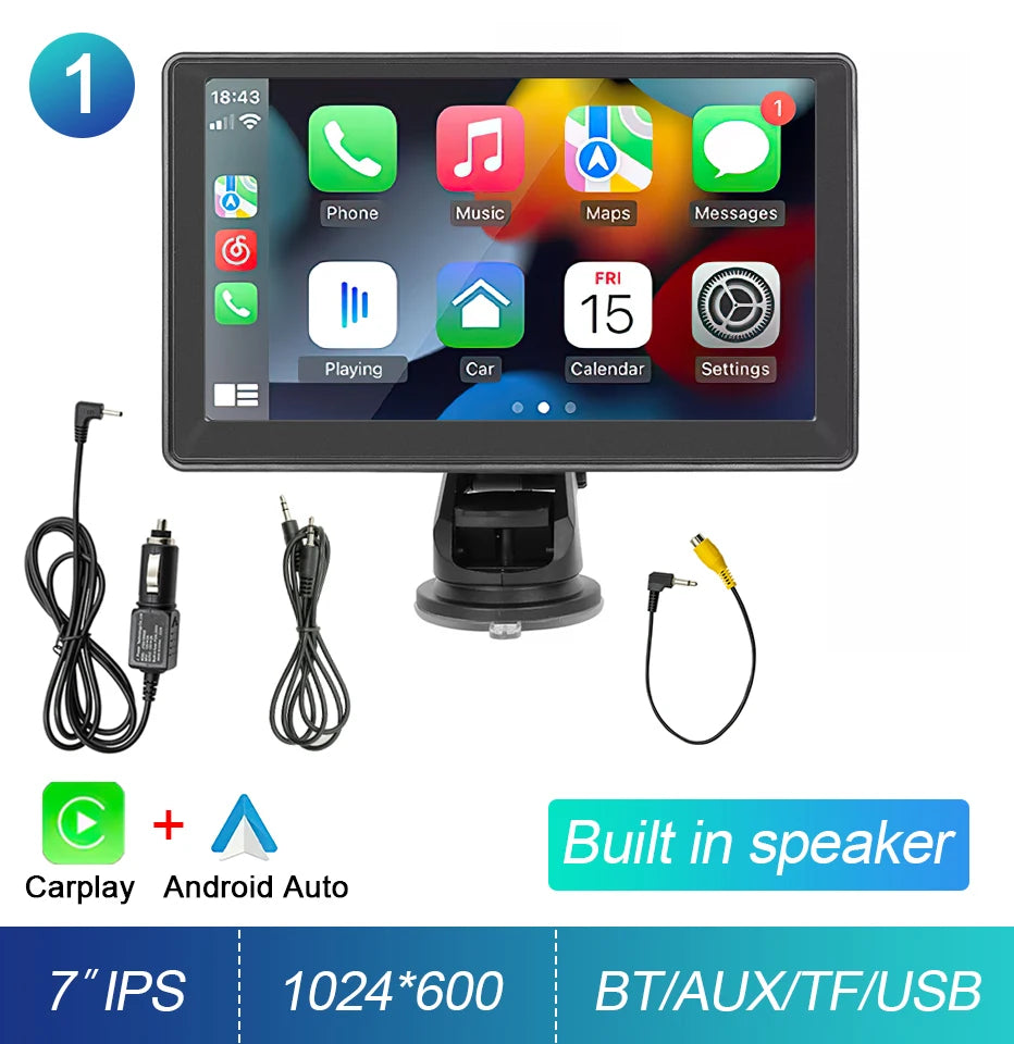 Portable Touch Screen 7inch IPS CarPlay Android Auto Multimedia Video Player
