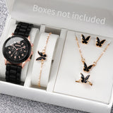 Elegant 6 Piece Women's White Silicone Watch and Jewelry Set