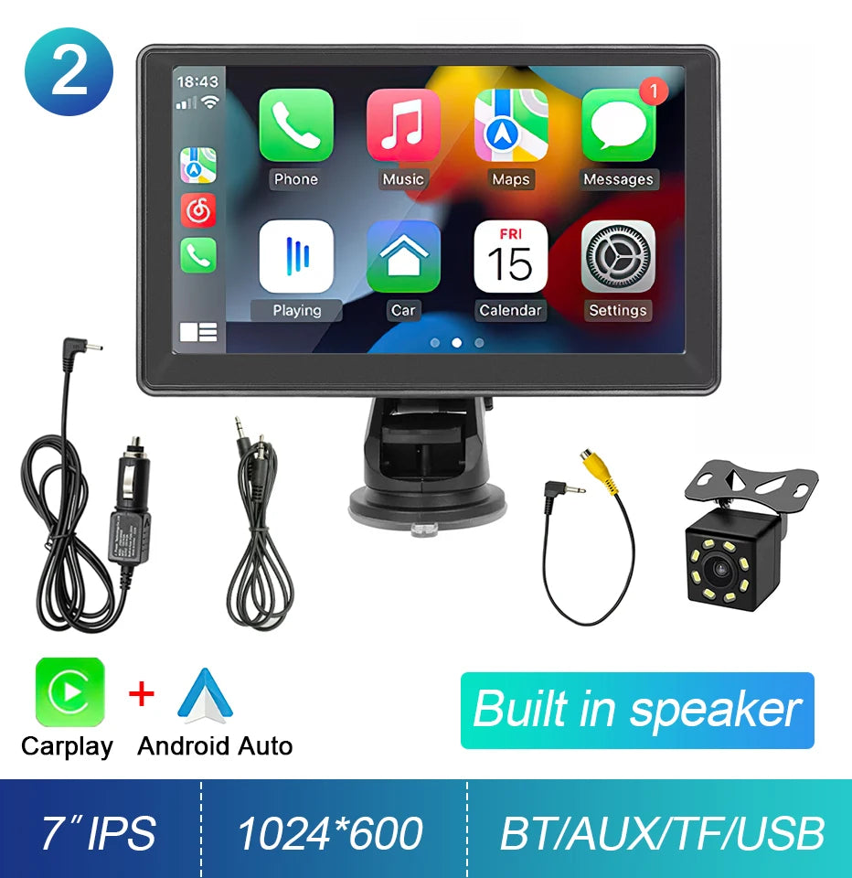 Portable Touch Screen 7inch IPS CarPlay Android Auto Multimedia Video Player
