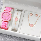 Elegant 6 Piece Women's White Silicone Watch and Jewelry Set