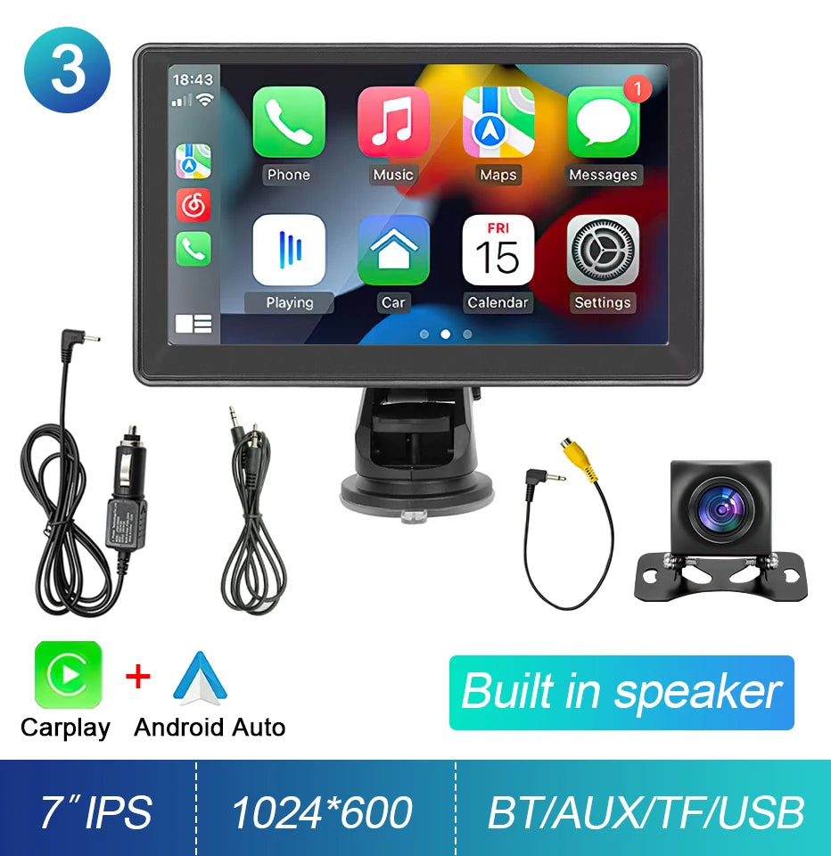 Portable Touch Screen 7inch IPS CarPlay Android Auto Multimedia Video Player