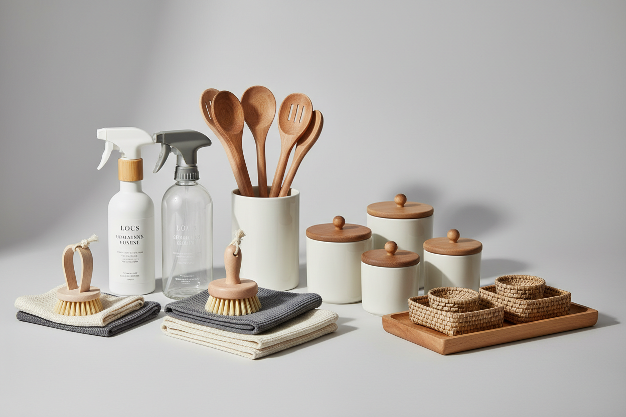 home and kitchen tools such as cleanings etc etc etc and such decor kitchen or home with static bg etc 